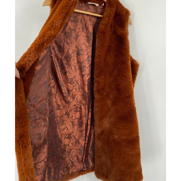 Soft Surroundings Longline Vest Faux Fur Burnt Orange Brown Womens Medium - Picture 4 of 9